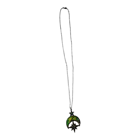Iridescent Crescent Moon and Star Pendant Necklace - Picture 1 of 5